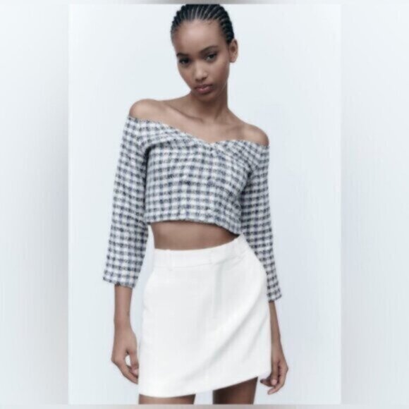 ZARA Cropped Tweed Top NWT Sz Large - Picture 3 of 10